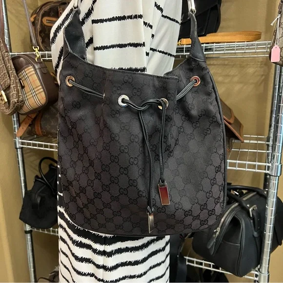 Vintage Gucci | Bamboo GG Black Monogram Shoulder Bag - Picture 2 of 16